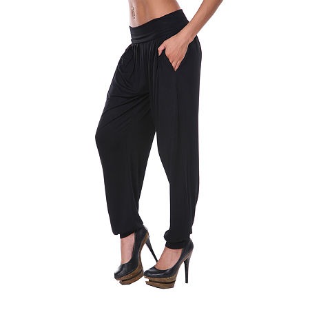 White Mark Harem Womens Mid Rise Jogger Pant, Small, Black