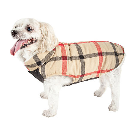 Pet Life 'Allegiance' Classical Plaided Insulated Dog Coat Jacket, Large, Beige