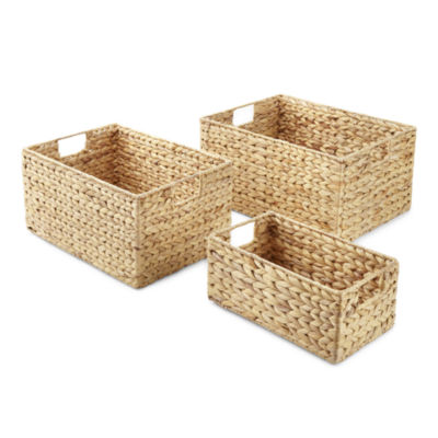 Enchante Dwell Natural Water Hyacinth Rectangular Decorative Storage Baskets
