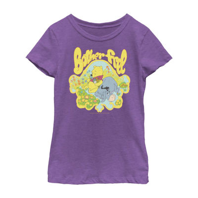 Little & Big Kid Girls Crew Neck Short Sleeve Slim Fit Winnie The Pooh Graphic T-Shirt