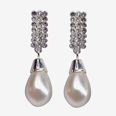 Vieste Rosa Womens Simulated Pearl Rectangular Drop Earrings