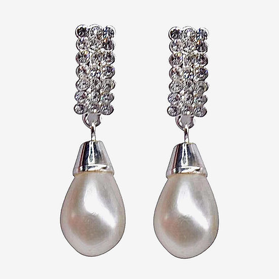 Vieste Rosa Crystal Simulated Pearl Rectangular Drop Earrings