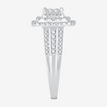 Womens 1 CT. T.W. Genuine White Diamond 10K White Gold Cushion Halo Engagement Ring