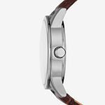 Relic By Fossil Mens Multi-Function Silver Tone Leather Strap Watch Zr15974