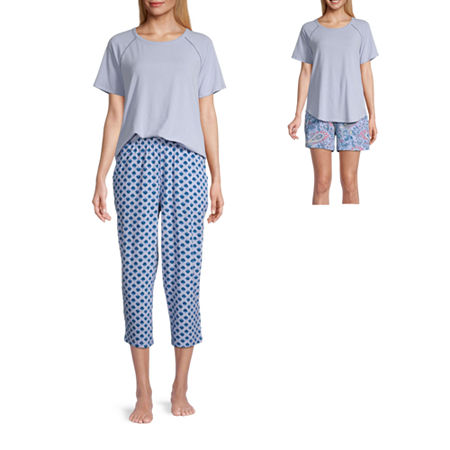 Liz Claiborne Womens 3-pc. Short and Capri Pajama Set, Small , Blue