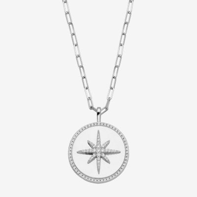 Paris 1901 By Charles Garnier North Star Womens White Cubic Zirconia Sterling Silver Paperclip Round Star 17 Inch Pendant Necklace