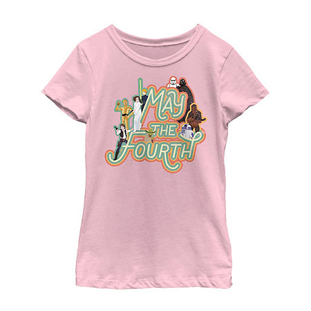 Girls Crew Neck Short Sleeve Star Wars Graphic T-Shirt, Medium, Pink