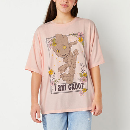  Juniors I Am Groot Guardians Of The Galaxy Womens Crew Neck Short Sleeve Marvel Oversized Graphic T-Shirt