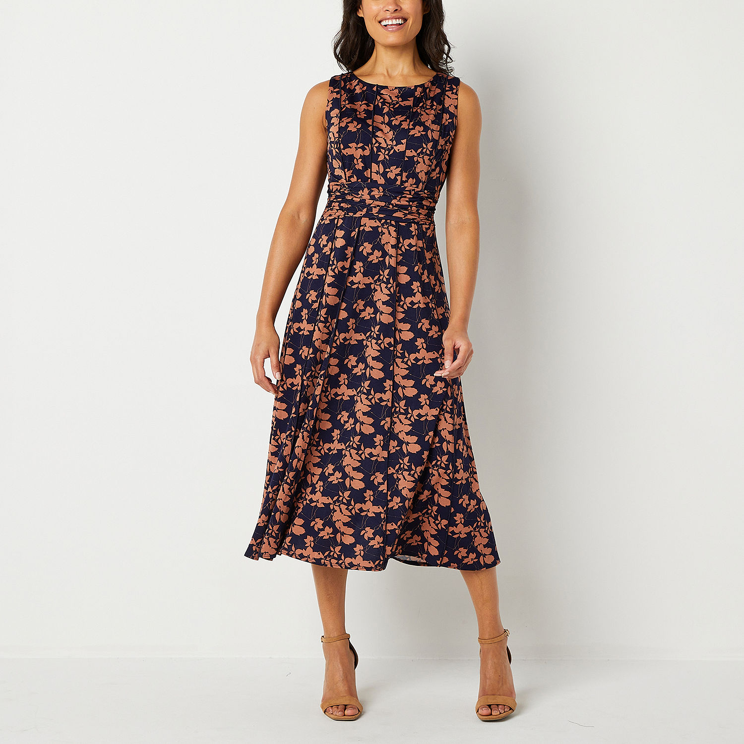 Perceptions Sleeveless Midi Fit + Flare Dress, Color: Navy Brown - JCPenney