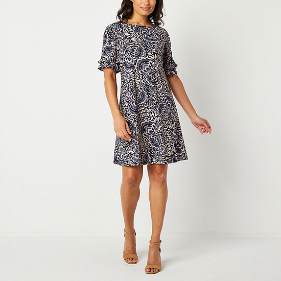 Perceptions Short Sleeve Shift Dress, Color: Navy Taupe - JCPenney