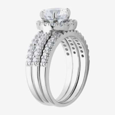 DiamonArt® Cubic Zirconia Sterling Silver Bridal Ring Set