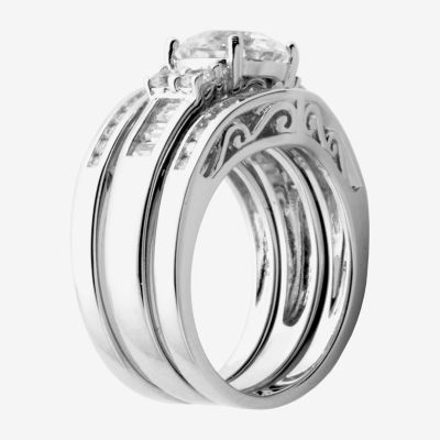 100 Facets by DiamonArt® Cubic Zirconia Sterling Silver 3-Ring Bridal Ring Set