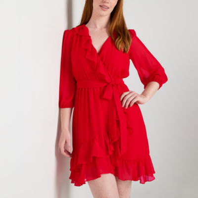 Melonie T Womens 3/4 Sleeve Fit + Flare Dress