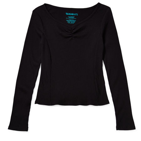 Thereabouts Little & Big Girls V Neck Long Sleeve T-Shirt, X-large (16), Black