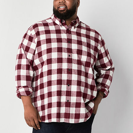 St. John's Bay Big and Tall Mens Classic Fit Long Sleeve Flannel Shirt, Medium Tall, Red