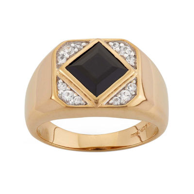 Mens Onyx & Lab-Created White Sapphire 14K Gold Over Silver Ring