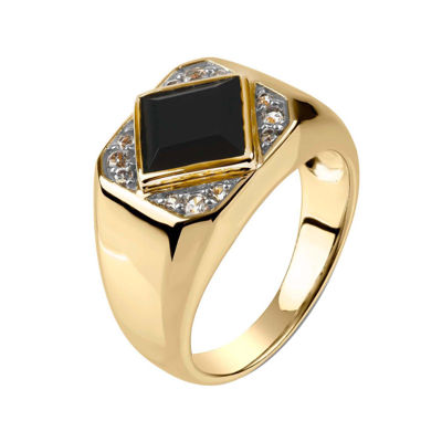 Mens Onyx & Lab-Created White Sapphire 14K Gold Over Silver Ring