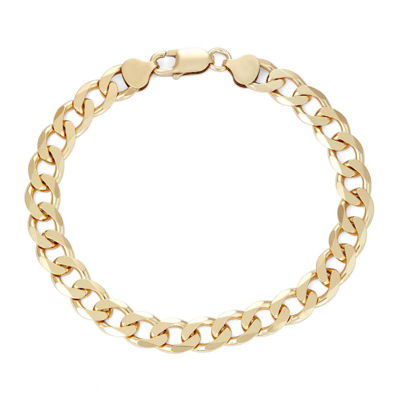 Mens 18K Yellow Gold Over Silver 9", 8.8mm Curb Chain Bracelet