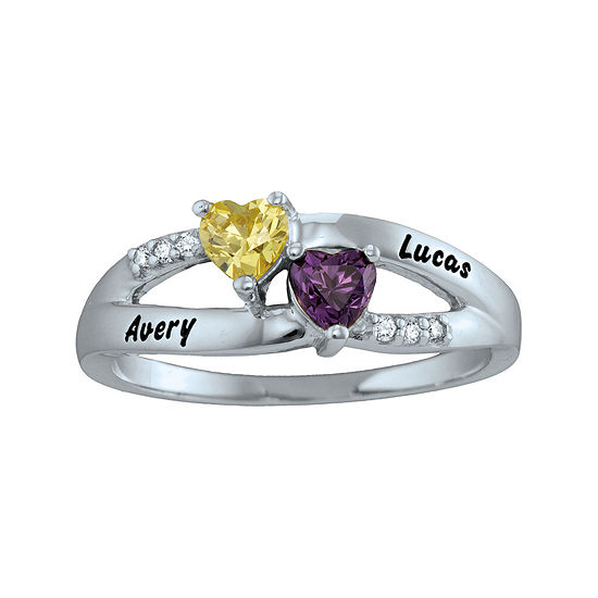 Personalized Engraved Simulated Birthstone Heart Split Shank Ring