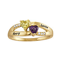 Personalized Engraved Simulated Birthstone Heart Split Shank Ring, 6 , Yellow