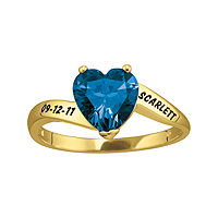Personalized Engraved Simulated Birthstone Heart Ring, 8 , Yellow