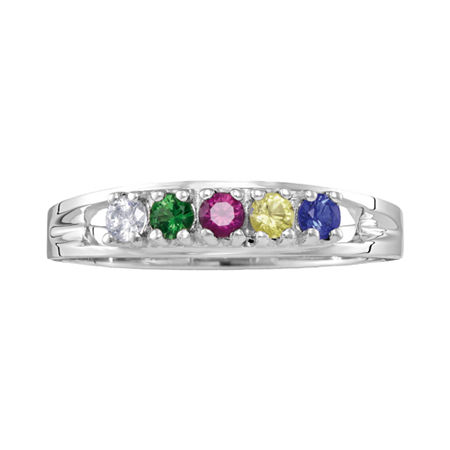 Personalized Sterling Silver Simulated Birthstone Family Ring, 5