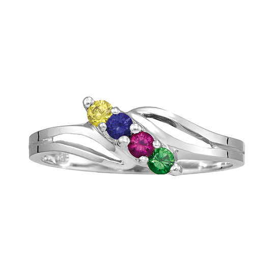 Personalized Sterling Silver Genuine Birthstone Family Ring