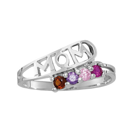 Personalized Sterling Silver Simulated Birthstone Mom Ring, 8