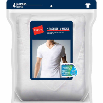 Hanes FreshIQ ComfortSoft Mens 4 Pack VNeck Undershirt, Color White