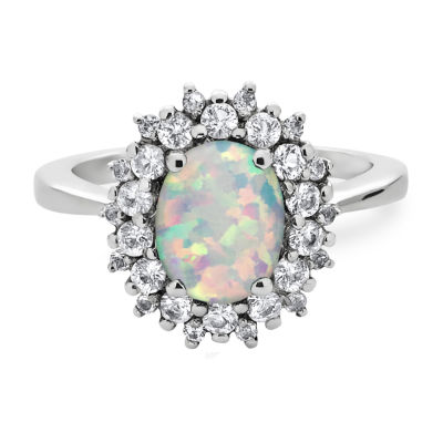 Womens Lab Created White Opal Sterling Silver Cocktail Ring