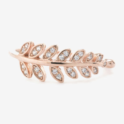 Silver Treasures Leaf Womens Cubic Zirconia 24K Rose Gold Over Silver Band