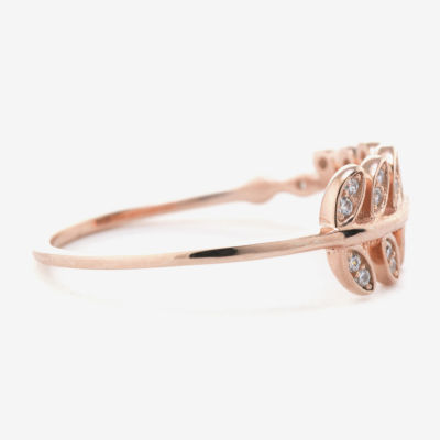 Silver Treasures Leaf Womens Cubic Zirconia 24K Rose Gold Over Silver Band
