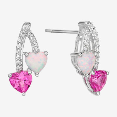 Lab Created White Opal Sterling Silver Heart Drop Earrings