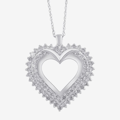 Womens 1 CT. T.W. Natural White Diamond 10K Gold Heart 18 Inch Pendant Necklace