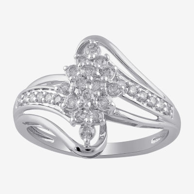 Womens 1/2 CT. T.W. Genuine White Diamond 10K White Gold Cocktail Ring