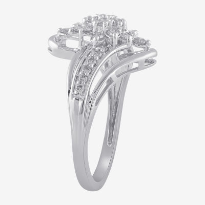 Womens 1/2 CT. T.W. Genuine White Diamond 10K White Gold Cocktail Ring