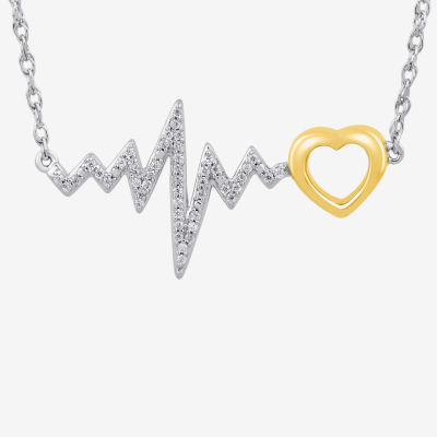 Heartbeat Womens 1/10 CT. T.W. Mined White Diamond 14K Rose Gold Over Silver Heart Pendant Necklace