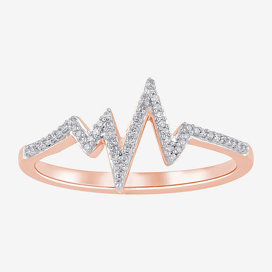 Heartbeat Womens 1/10 CT. T.W. Genuine White Diamond 14K Rose Gold Over Silver Cocktail Ring