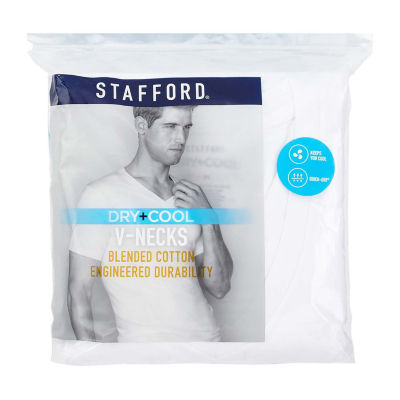 Stafford Dry + Cool Mens 4 Pack Short Sleeve V Neck Moisture Wicking T-Shirt Tall