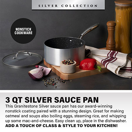 Granitestone Silver 3-Qt. Nonstick Pan With Tempered Glass Lid Non-Stick Sauce Pan, One Size, Silver