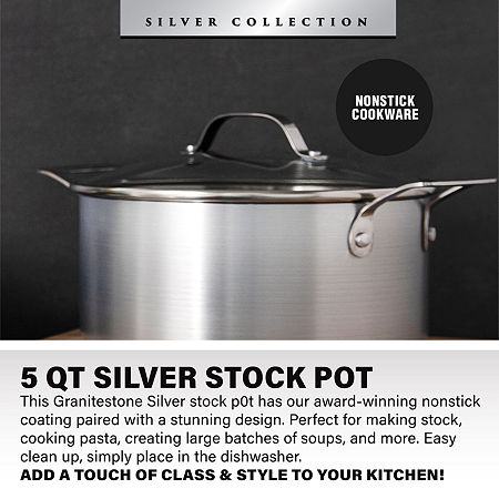 Granitestone Silver 5-Qt. Nonstick With Tempered Glass Lid Non-Stick Stockpot, One Size, Silver