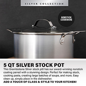 Granitestone Silver 5-Qt. Nonstick With Tempered Glass Lid Aluminum  Dishwasher Safe Non-Stick Stockpot