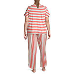 Liz Claiborne Womens Plus 2-pc. V-Neck Short Sleeve Capri Pajama Set