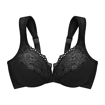 Full Figure Plus Size Low Cut Wonderwire Lace Bra Underwire #1240 Black at   Women's Clothing store