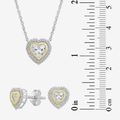 White Cubic Zirconia 10K Gold Sterling Silver Heart 2-pc. Jewelry Set