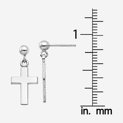 14K White Gold Cross Drop Earrings