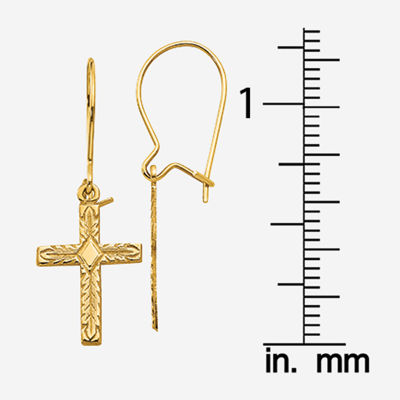 14K Gold Cross Drop Earrings