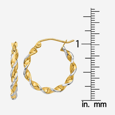 14K Two Tone Gold 16mm Round Hoop Earrings