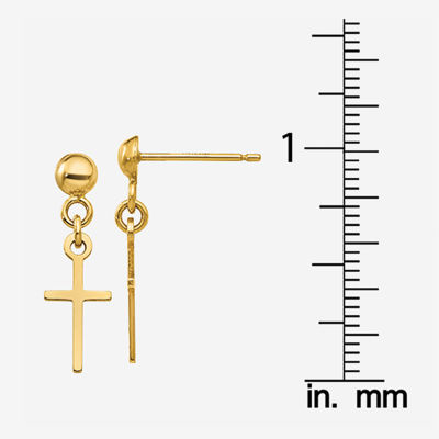 14K Gold Cross Drop Earrings