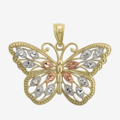 10K Tri-Tone Gold Butterfly Pendant